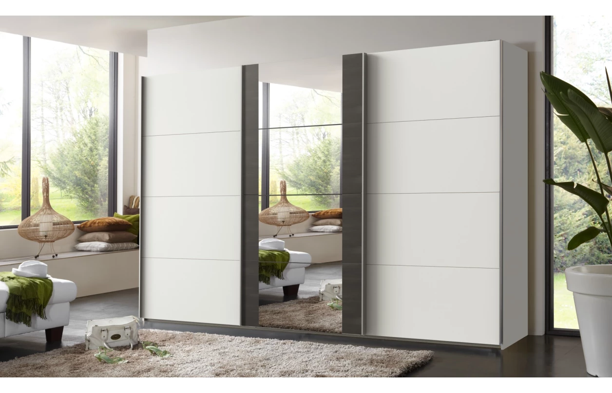 Šatní skříň Bern, šířka 225 cm/výška 208 cm, bílá/antracitová ocel 3