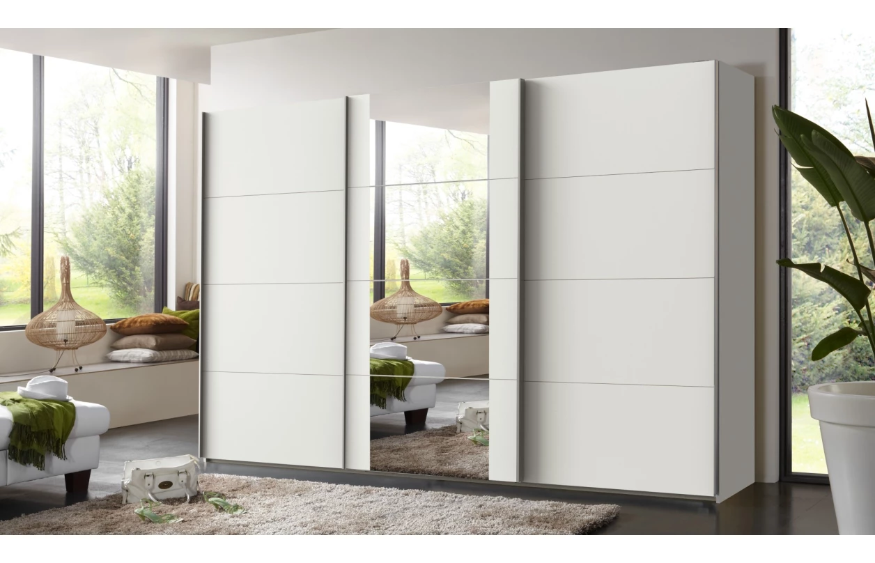 Šatní skříň Bern, šířka 225 cm/výška 208 cm, bílá/antracitová ocel 10
