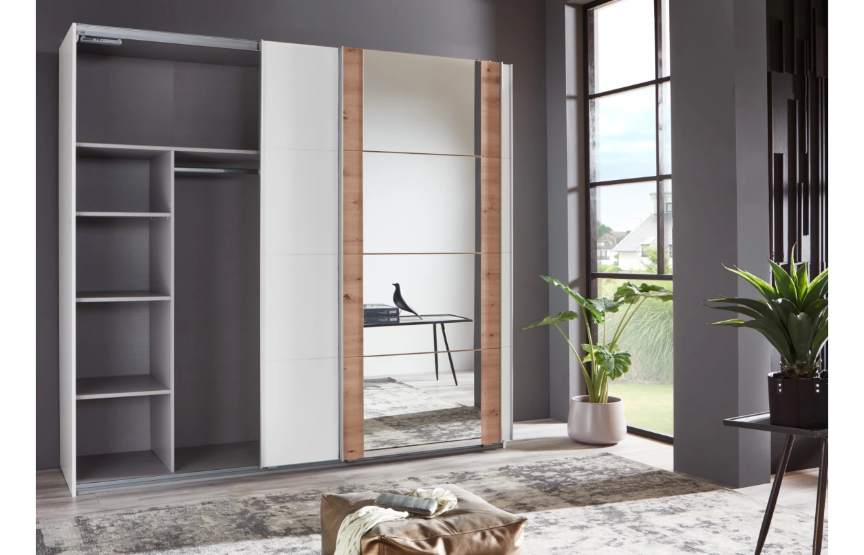 Šatní skříň Bern, šířka 225 cm/výška 208 cm, bílá/dub artisan 7