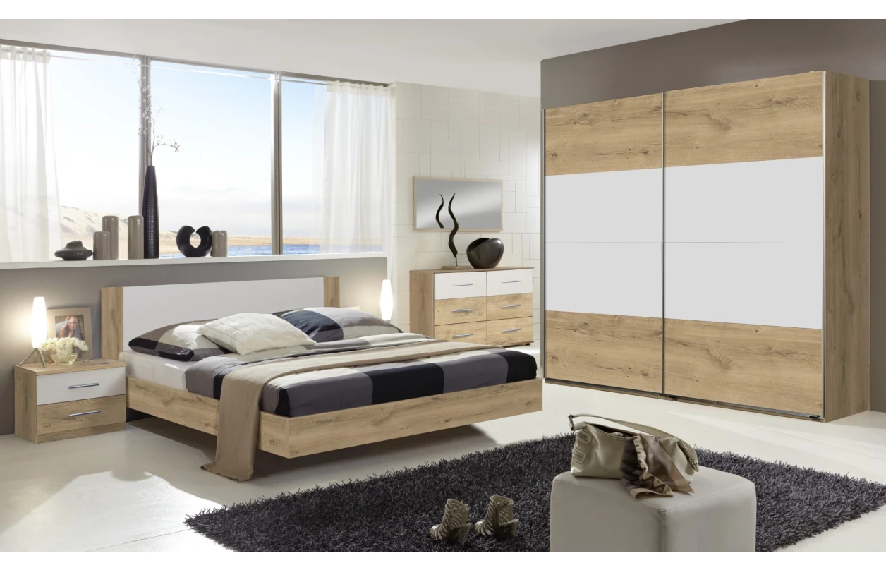 Sestava ložnice Nora 180x200 cm, prkenný dub/bílá 3