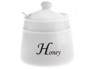 Dóza na med se lžičkou Honey, bílá keramika