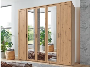 Šatní skříň Nadja, 225 cm, dub artisan/zrcadlo